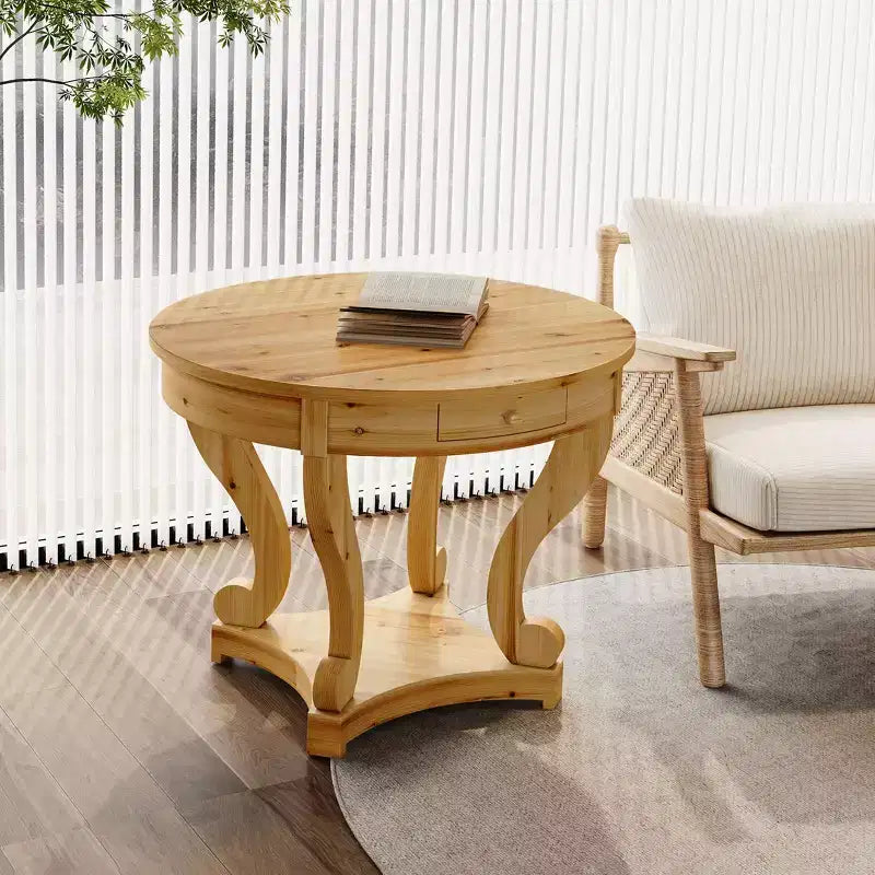 Round Dining Table with Curved Legs Kitchen Table Farmhouse Style Small Coffee Table for Dining Room
