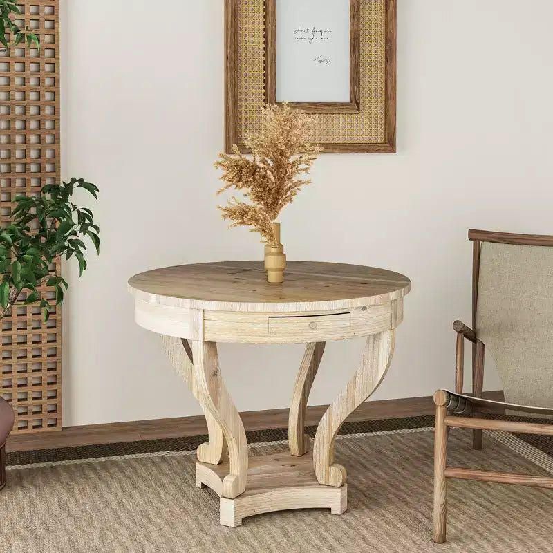 Round Dining Table with Curved Legs Kitchen Table Farmhouse Style Small Coffee Table for Dining Room