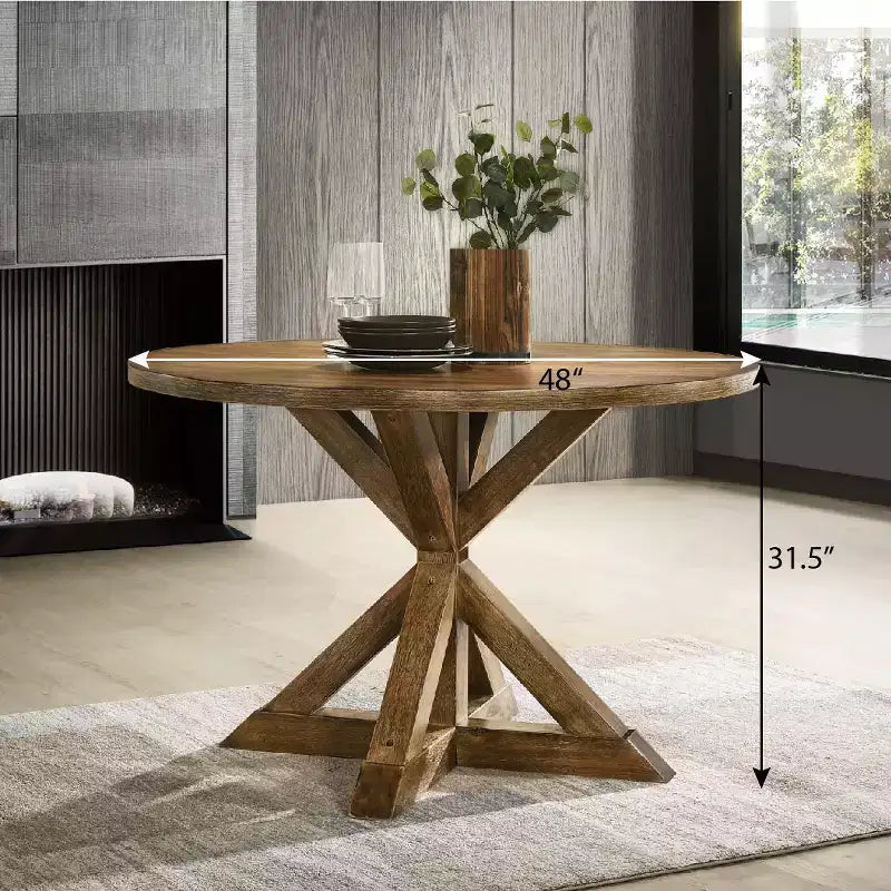 Round Dining Table 48 Mid-Century Modern Dining Table with Cross Leg for Dining Room, Living Room