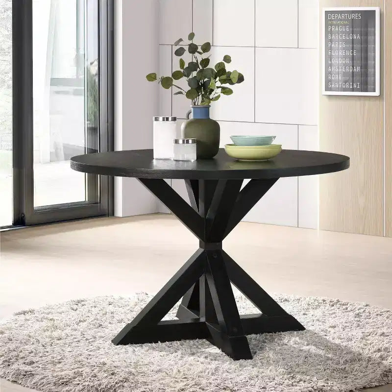 Okak Round Dining Table 48 Mid-Century Modern Dining Table with Cross Leg for Dining Room, Living Room