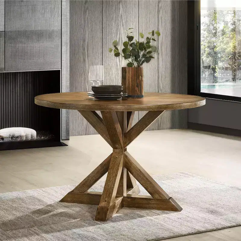 Round Dining Table 48 Mid-Century Modern Dining Table with Cross Leg for Dining Room, Living Room