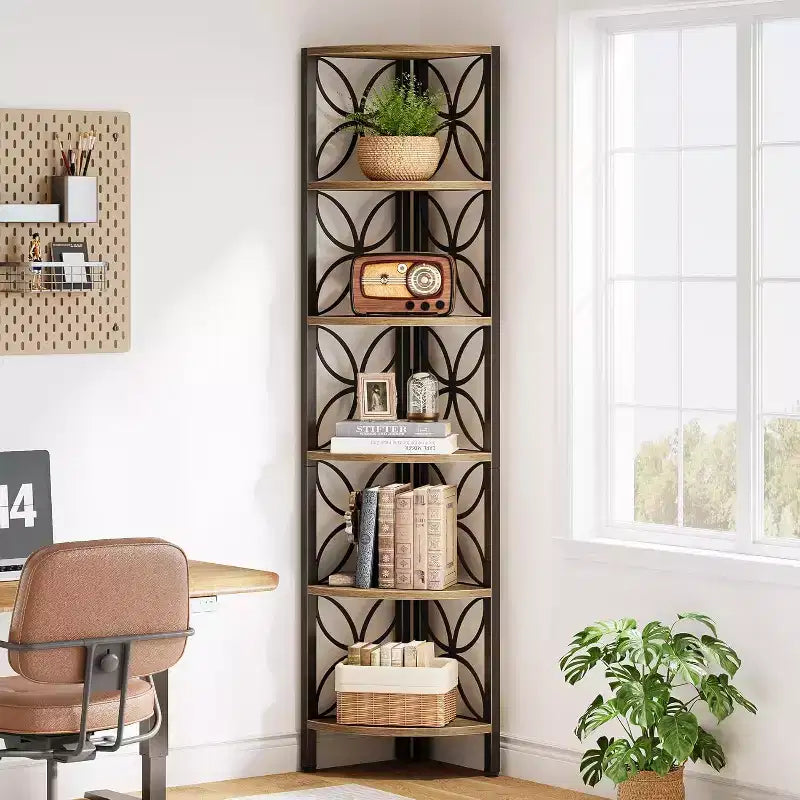 Lantine 6-Tier Corner Shelf, 70.9 Bookshelf Display Rack, Storage Shelving Unit Plant Stand for Living Room, Bedroom, Bathroom, Kitchen