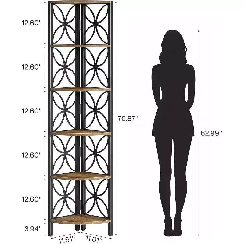6-Tier Corner Shelf, 70.9 Bookshelf Display Rack, Storage Shelving Unit Plant Stand for Living Room, Bedroom, Bathroom, Kitchen