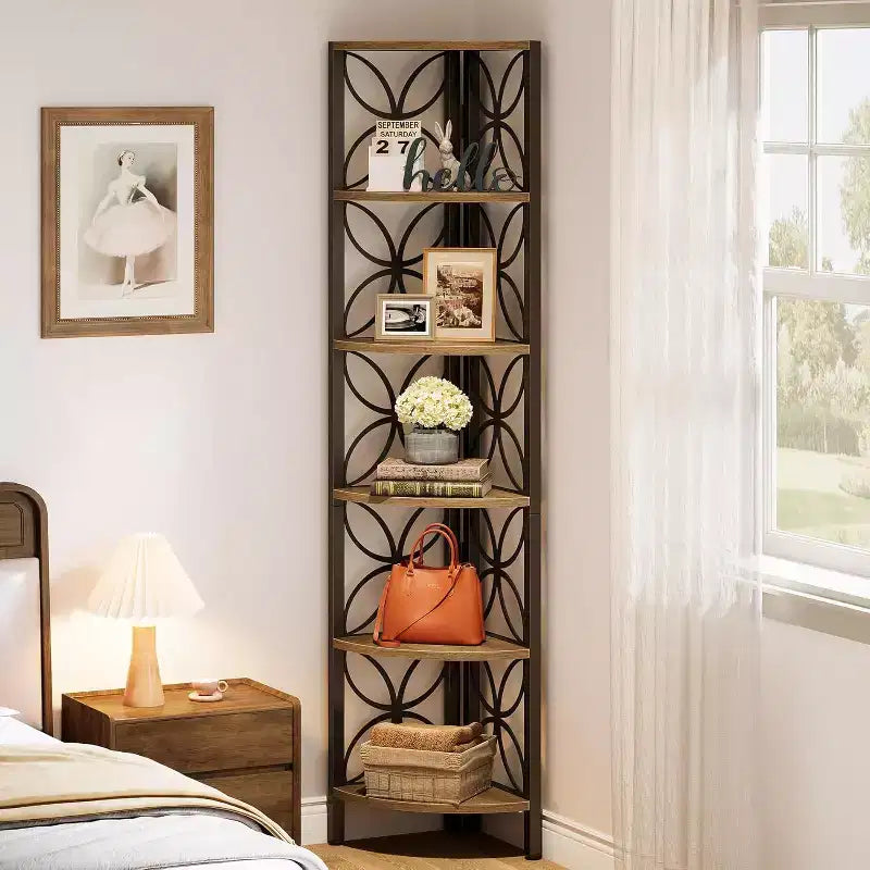 6-Tier Corner Shelf, 70.9 Bookshelf Display Rack, Storage Shelving Unit Plant Stand for Living Room, Bedroom, Bathroom, Kitchen