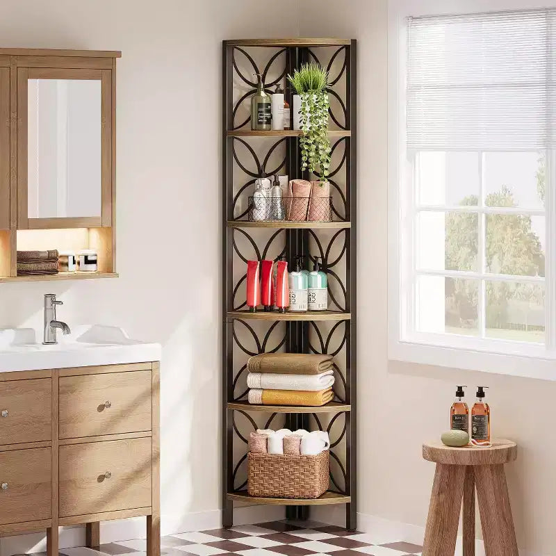 6-Tier Corner Shelf, 70.9 Bookshelf Display Rack, Storage Shelving Unit Plant Stand for Living Room, Bedroom, Bathroom, Kitchen