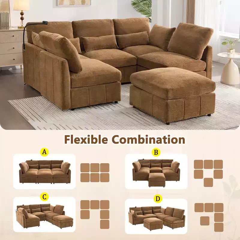 Multifunctional Modular Sectional Sofa with Movable Ottoman