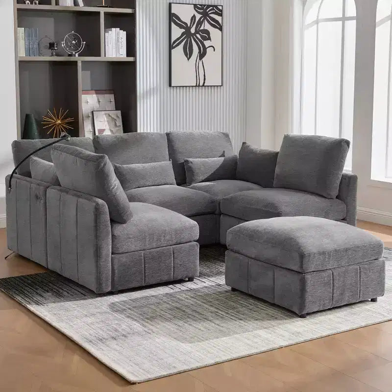 Multifunctional Modular Sectional Sofa with Movable Ottoman