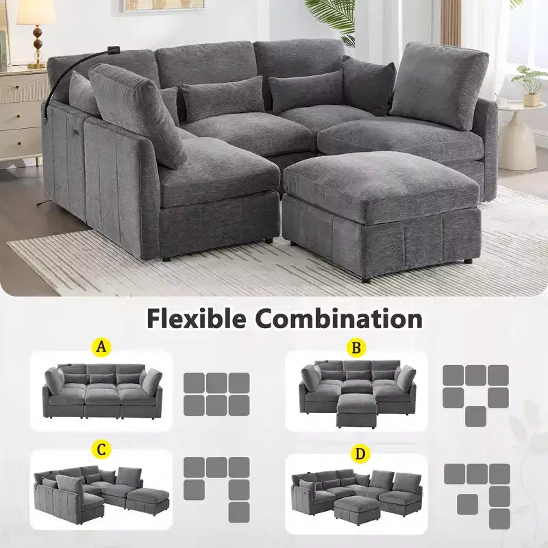 Multifunctional Modular Sectional Sofa with Movable Ottoman
