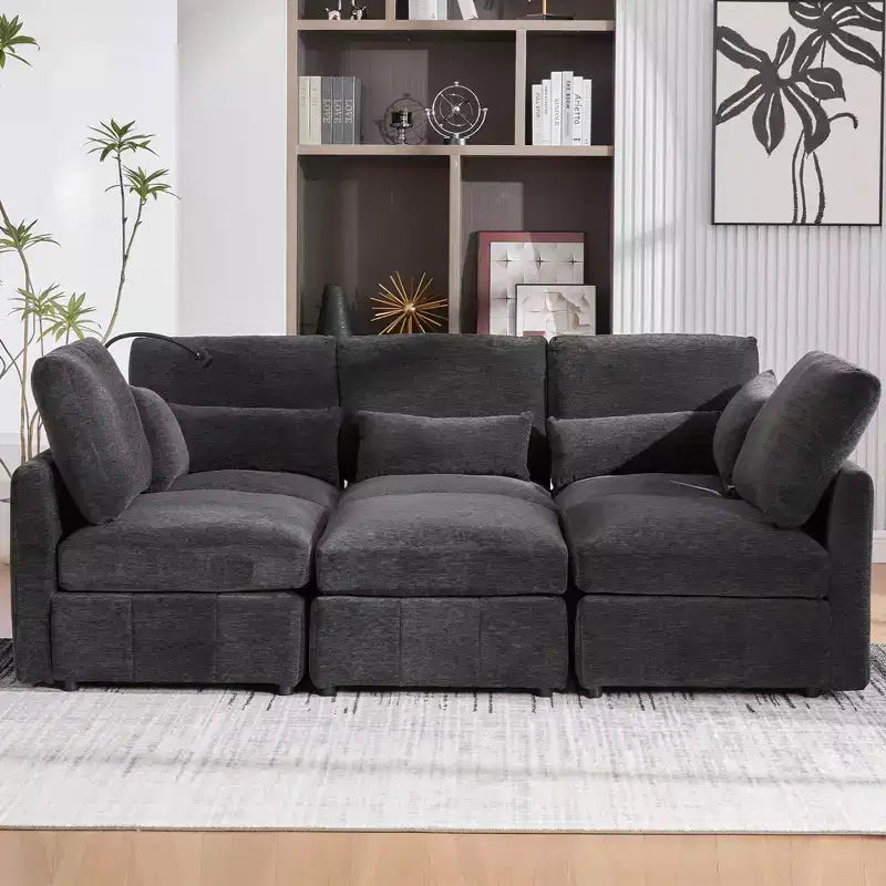 Multifunctional Modular Sectional Sofa with Movable Ottoman