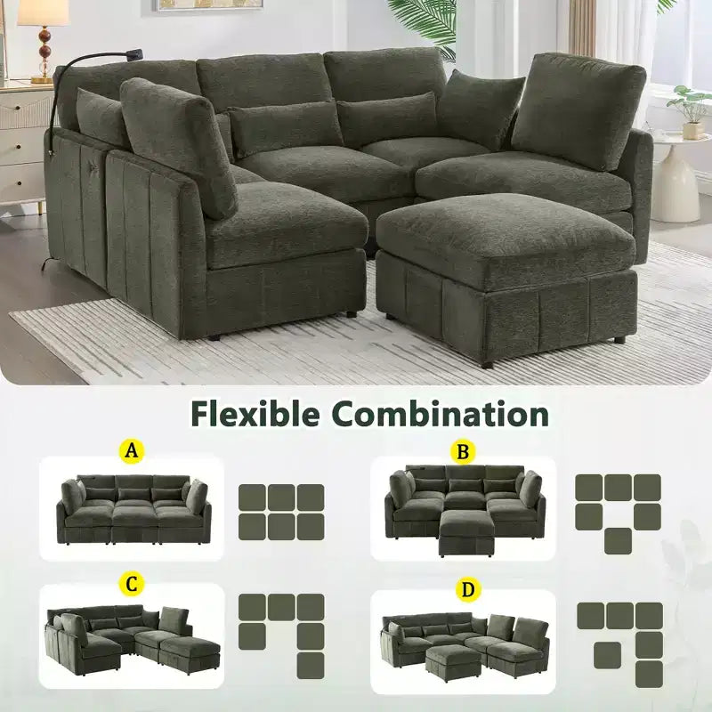 Multifunctional Modular Sectional Sofa with Movable Ottoman