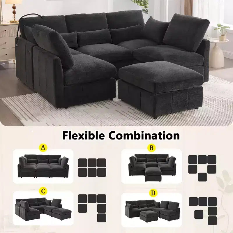 Multifunctional Modular Sectional Sofa with Movable Ottoman