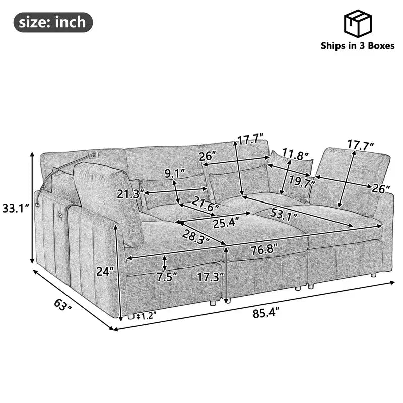 Multifunctional Modular Sectional Sofa with Movable Ottoman