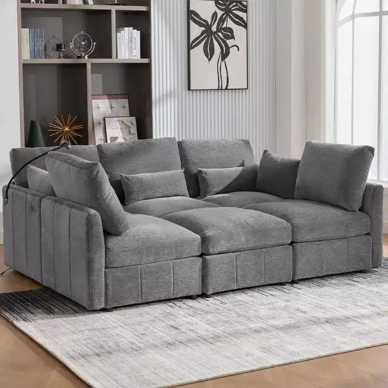 Multifunctional Modular Sectional Sofa with Movable Ottoman