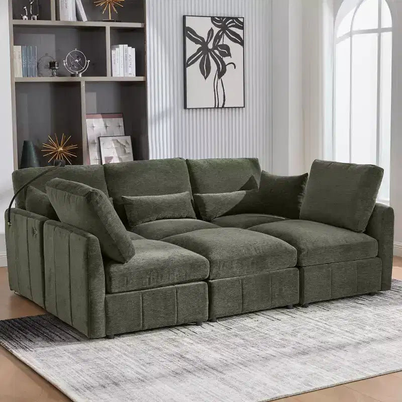 Multifunctional Modular Sectional Sofa with Movable Ottoman