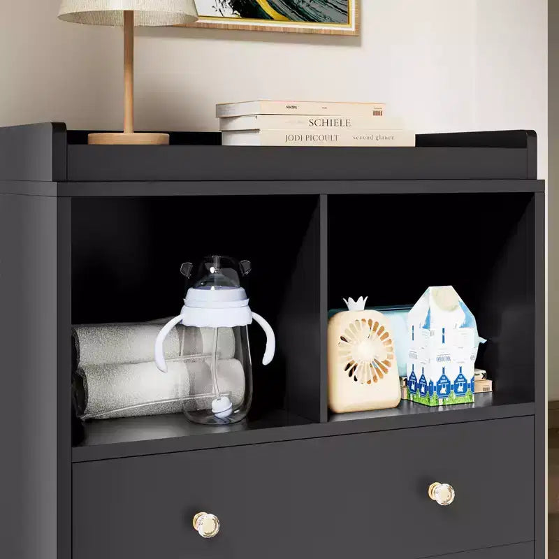 Baby Dresser with Changing Table Top, 6 Drawer Nursery & Changing Station with Changing Pad, Sturdy Wooden Baby