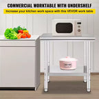 Table de préparation en acier inoxydable, 24 x 30 x 31 pouces, capacité de charge de 700 lb, établi métallique robuste avec 3 niveaux de hauteur réglables, argent