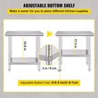 Table de préparation en acier inoxydable, 24 x 30 x 31 pouces, capacité de charge de 700 lb, établi métallique robuste avec 3 niveaux de hauteur réglables, argent
