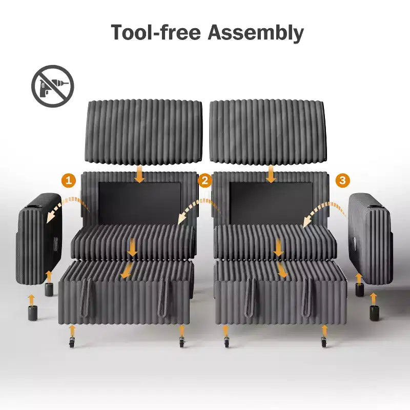 91'' Sectional Sleeper Sofa Bed with Pull Out Bed, with Reclining Backrest/Two Pull Out Beds/USB Ports/Cup Holders, Plush Corduroy