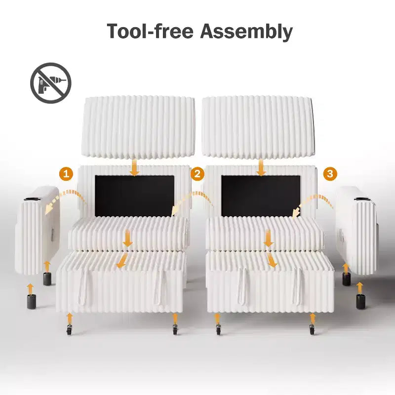 91'' Sectional Sleeper Sofa Bed with Pull Out Bed, with Reclining Backrest/Two Pull Out Beds/USB Ports/Cup Holders, Plush Corduroy