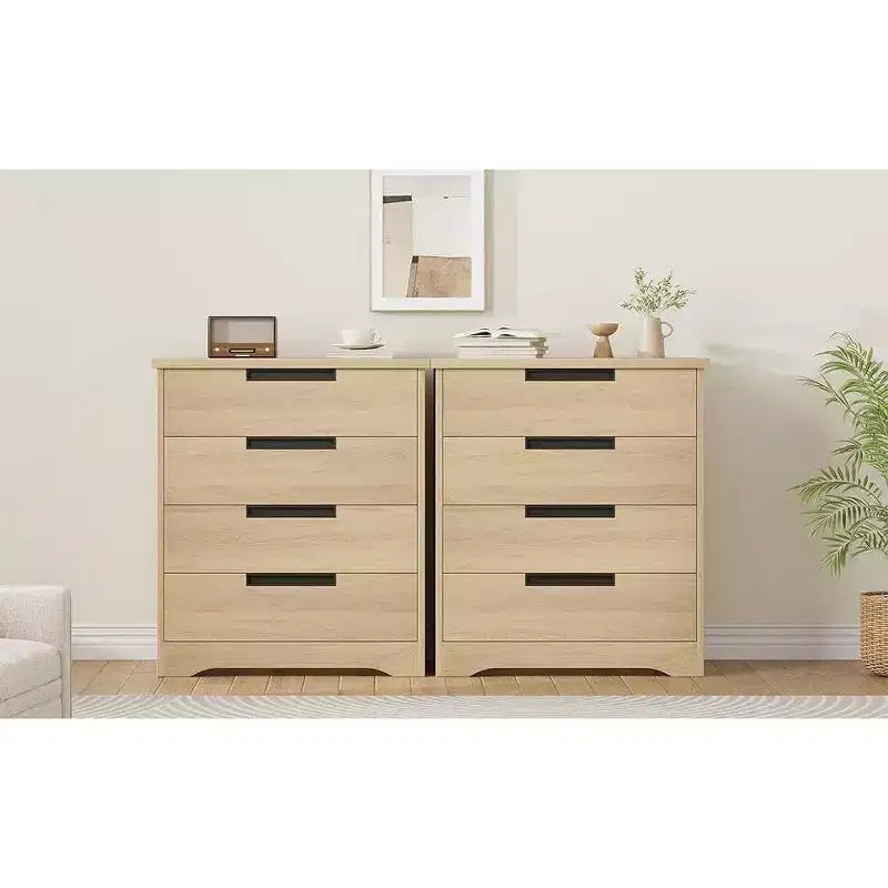 4-Drawer Natural Wood Dresser - Modern Storage Organizer with Recessed Handles for Bedroom or Living Room