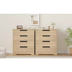 Commode 4 tiroirs en bois naturel - Organiseur de rangement moderne avec poignées encastrées pour chambre ou salon