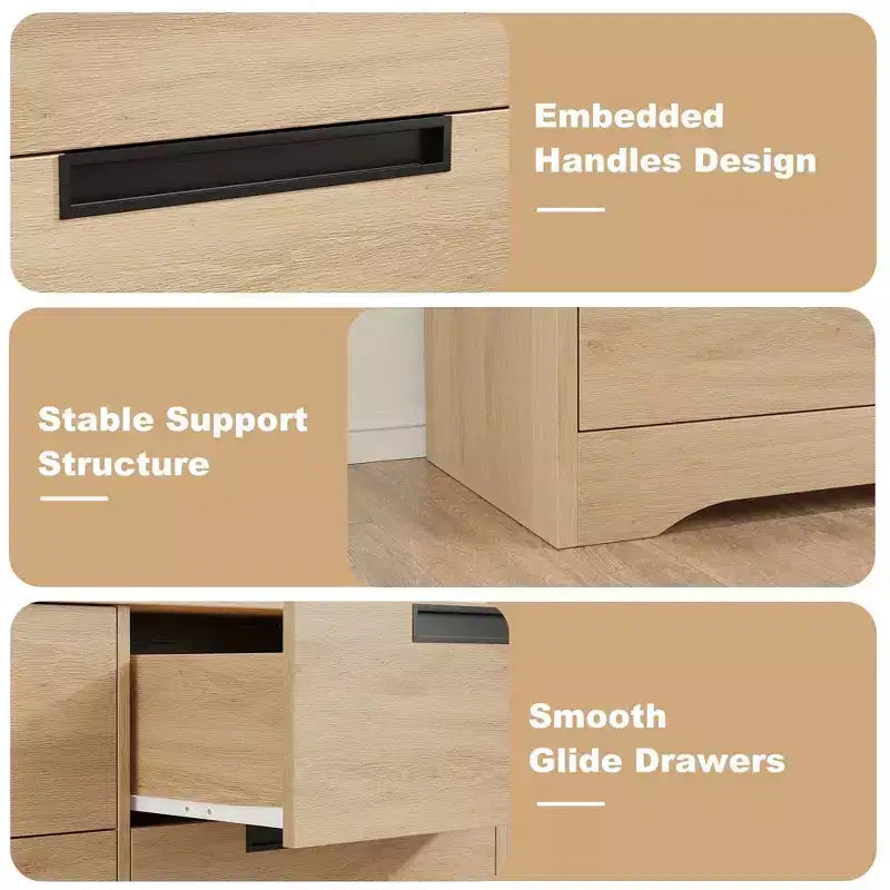 4-Drawer Natural Wood Dresser - Modern Storage Organizer with Recessed Handles for Bedroom or Living Room