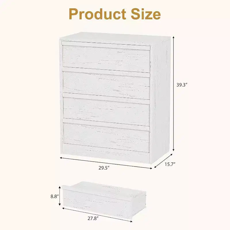 4-Drawer Natural Wood Dresser - Modern Storage Organizer with Recessed Handles for Bedroom or Living Room