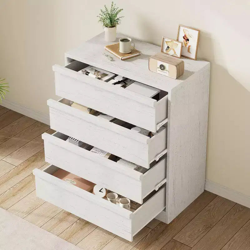 4-Drawer Natural Wood Dresser - Modern Storage Organizer with Recessed Handles for Bedroom or Living Room