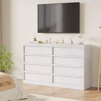 Commode 4 tiroirs en bois naturel - Organiseur de rangement moderne avec poignées encastrées pour chambre ou salon