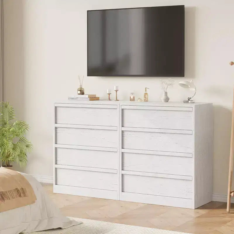4-Drawer Natural Wood Dresser - Modern Storage Organizer with Recessed Handles for Bedroom or Living Room