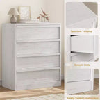 Commode 4 tiroirs en bois naturel - Organiseur de rangement moderne avec poignées encastrées pour chambre ou salon