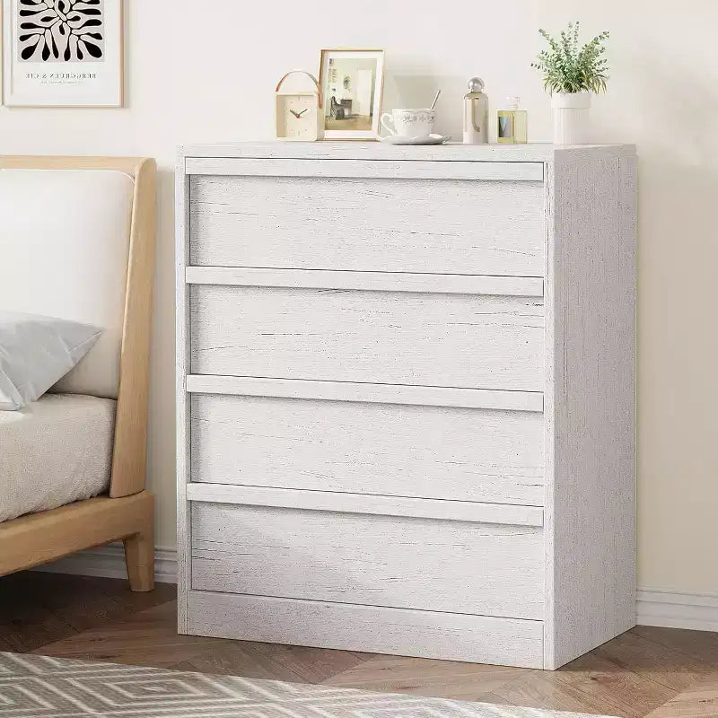 4-Drawer Natural Wood Dresser - Modern Storage Organizer with Recessed Handles for Bedroom or Living Room