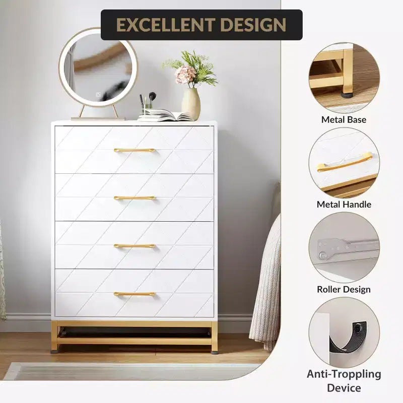3-Drawer Wooden Dresser Space-Saving Classic Chest with Anti-Tip Safety, Clothes Storage, Versatile Nightstand & Organizer for Home & Dorm