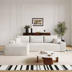 107 inch White Plush Corduroy Fabric Cloud Sectional Couch with L-Shape Chaise Modern Modular Sofa with Deep Seat