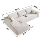 Canapé sectionnel en tissu velours côtelé blanc de 272 cm avec chaise longue en forme de L, canapé modulaire moderne avec assise profonde
