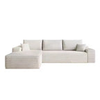 Canapé sectionnel en tissu velours côtelé blanc de 272 cm avec chaise longue en forme de L, canapé modulaire moderne avec assise profonde