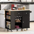 MAYEERTY Kitchen Island with Power Outlet Drop Leaf and Rubber Wood Wine Rack 5 Wheels Adjustable Storage for Home Dining Room Black