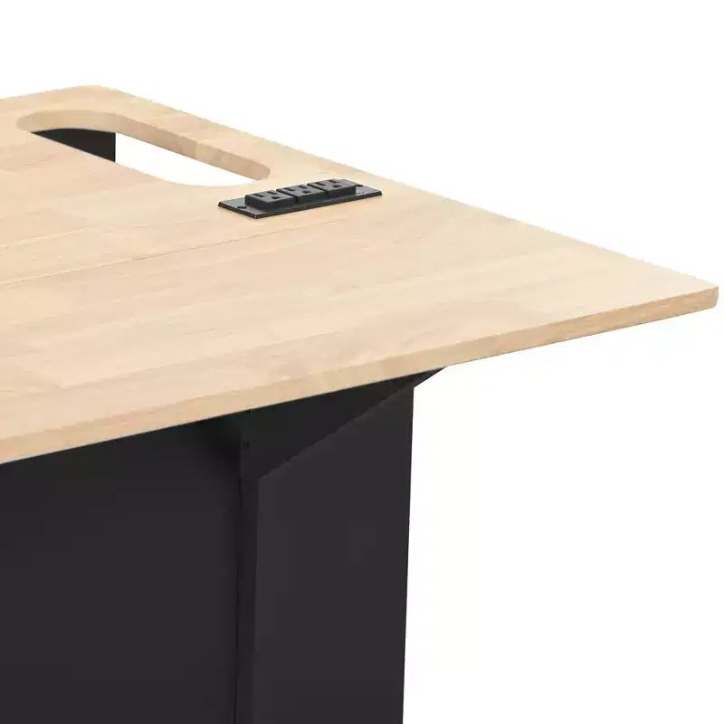 Kitchen Island with Power Outlet Drop Leaf and Rubber Wood Wine Rack 5 Wheels Adjustable Storage for Home Dining Room Black