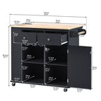 Îlot de Cuisine avec Prise de Courant Abattant et Range-Bouteilles en Bois d'Hévéa 5 Roues Rangement Ajustable pour Maison Salle à Manger Noir