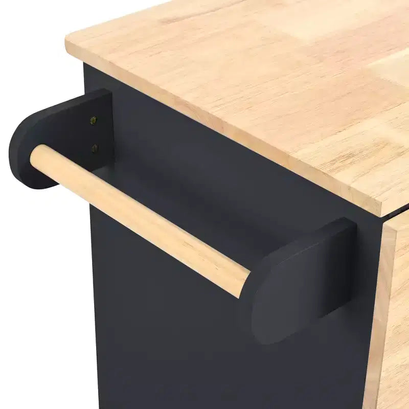 Kitchen Island with Power Outlet Drop Leaf and Rubber Wood Wine Rack 5 Wheels Adjustable Storage for Home Dining Room Black