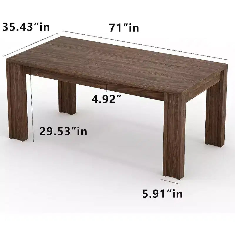 71 Long Dining Table for 6-8, Rectangular Farmhouse Kitchen Dining Room Table w/Wider H Legs & Large Wooden Tabletop, for Apartment, Kitchen