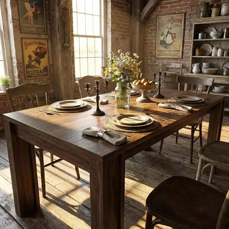 71 Long Dining Table for 6-8, Rectangular Farmhouse Kitchen Dining Room Table w/Wider H Legs & Large Wooden Tabletop, for Apartment, Kitchen