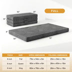 Matelas pliant de 15 cm en mousse à mémoire de forme avec housse lavable/sac de rangement/poignée, matelas pliable gris pour lit d'appoint/chambre d'étudiant/camping