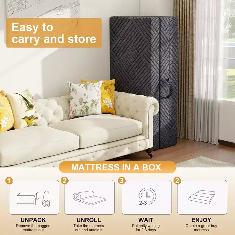 6 Inch Tri-Fold Memory Foam Mattress with Washable Cover/Storage Bag/Handle, Grey Foldable Mattress for Guest Bed/Dorm/Camping
