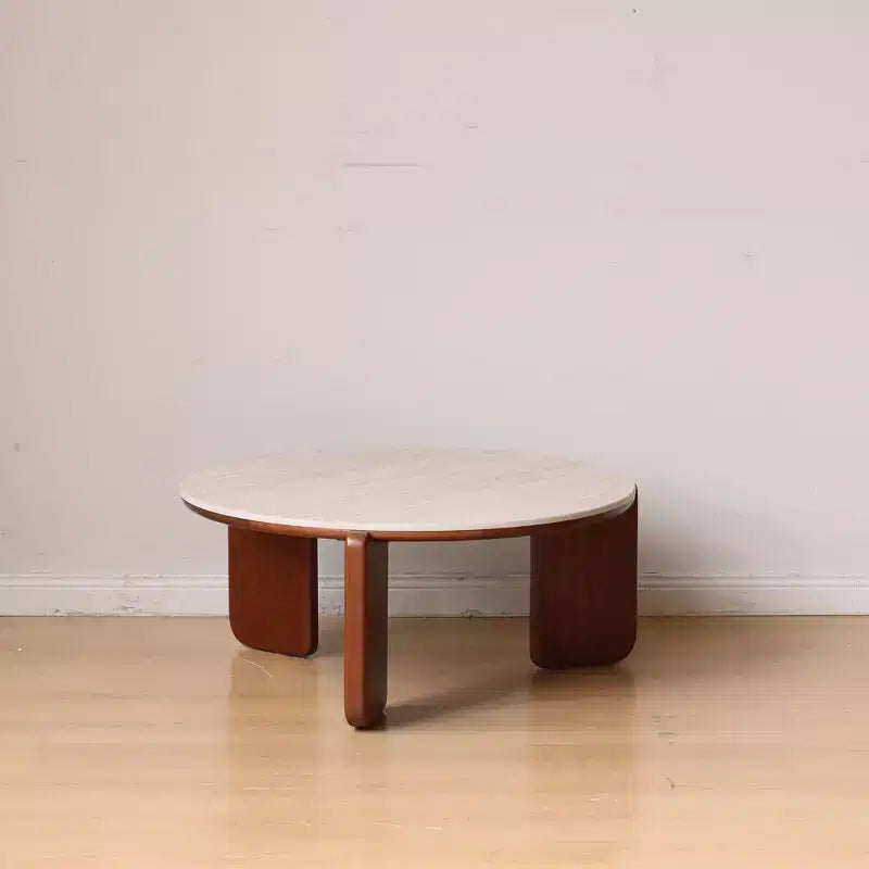 GDFStudio Bellamy Solid Wood Round Coffee Table with Sintered Stone Top