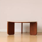 Table basse ronde en bois massif Bellamy avec plateau en pierre frittée