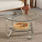 17.7 Glass Coffee Table, Modern Center Table with Tempered Glass Top for Living Room