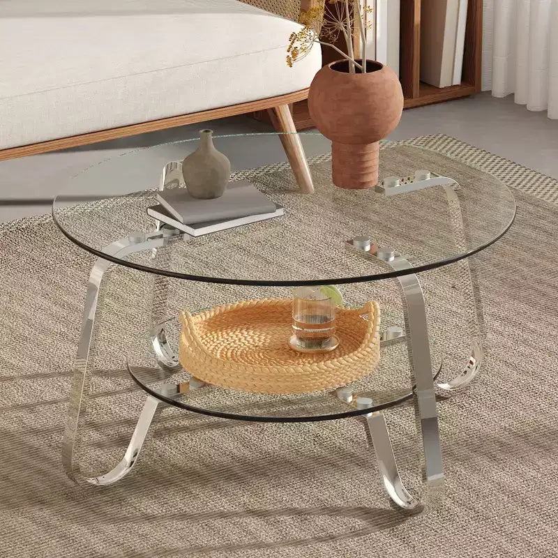 17.7 Glass Coffee Table, Modern Center Table with Tempered Glass Top for Living Room