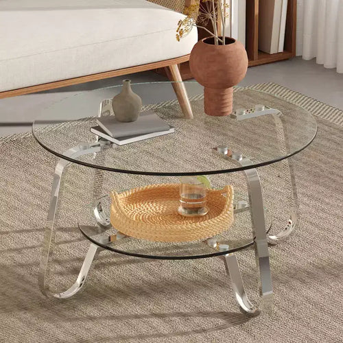 17.7 Glass Coffee Table, Modern Center Table with Tempered Glass Top for Living Room