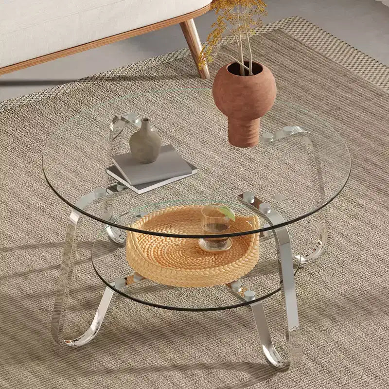 17.7 Glass Coffee Table, Modern Center Table with Tempered Glass Top for Living Room